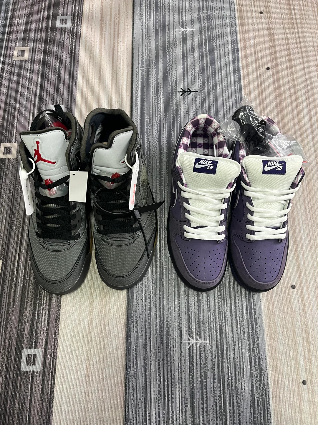Two pairs of sneakers photographed after delivery in the Czech Republic